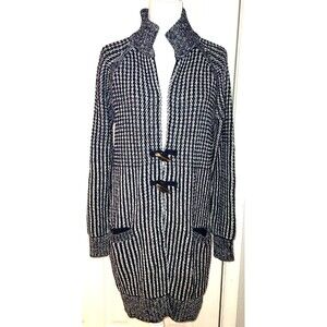 GAP Chunky Knit Toggle Cardigan Sweater  Longline Shawl Collar Navy White  Large